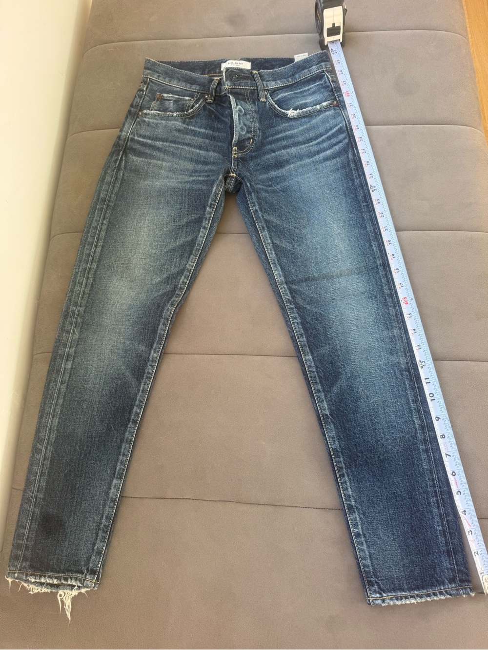 Moussy Distressed Medium-Dark Blue Straight Leg Jeans